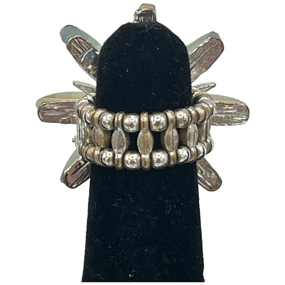 Adjustable Yellow & Green Flower Ring With Rhinestone Center - Picture 4 of 5